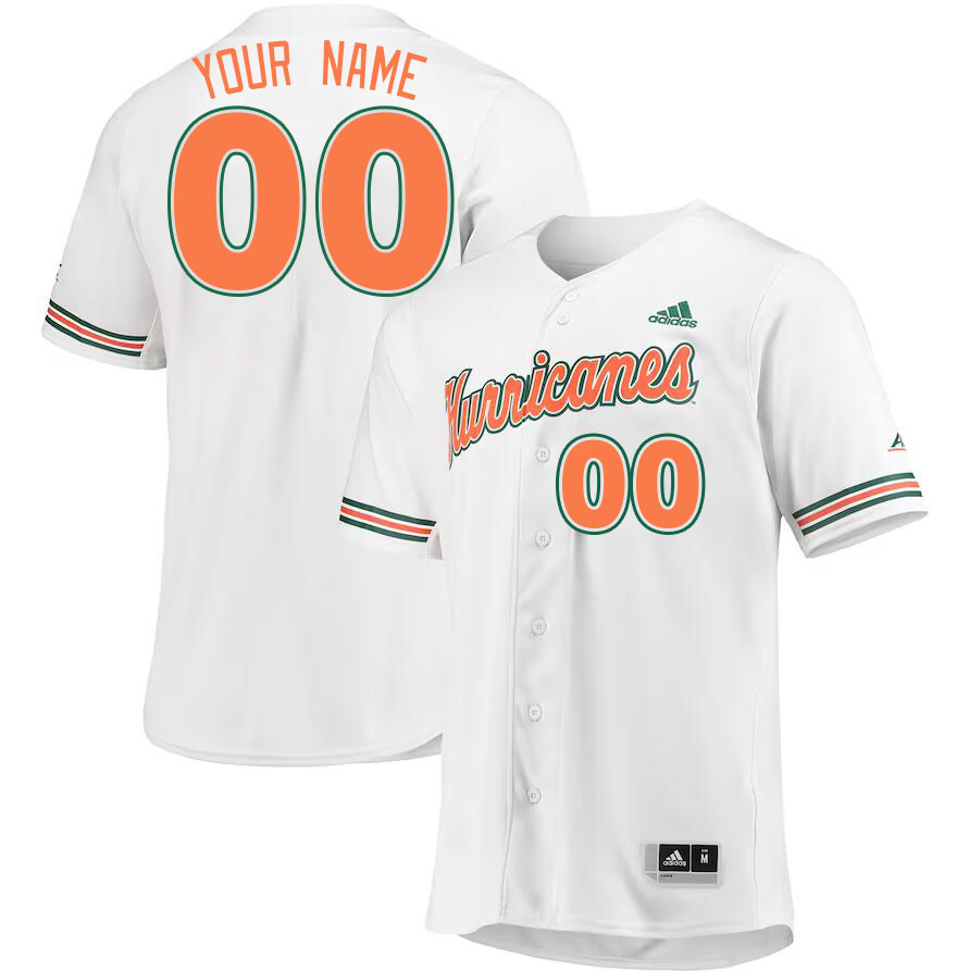 Custom Miami Hurricanes Name And Number College Baseball Jerseys Stitched-White